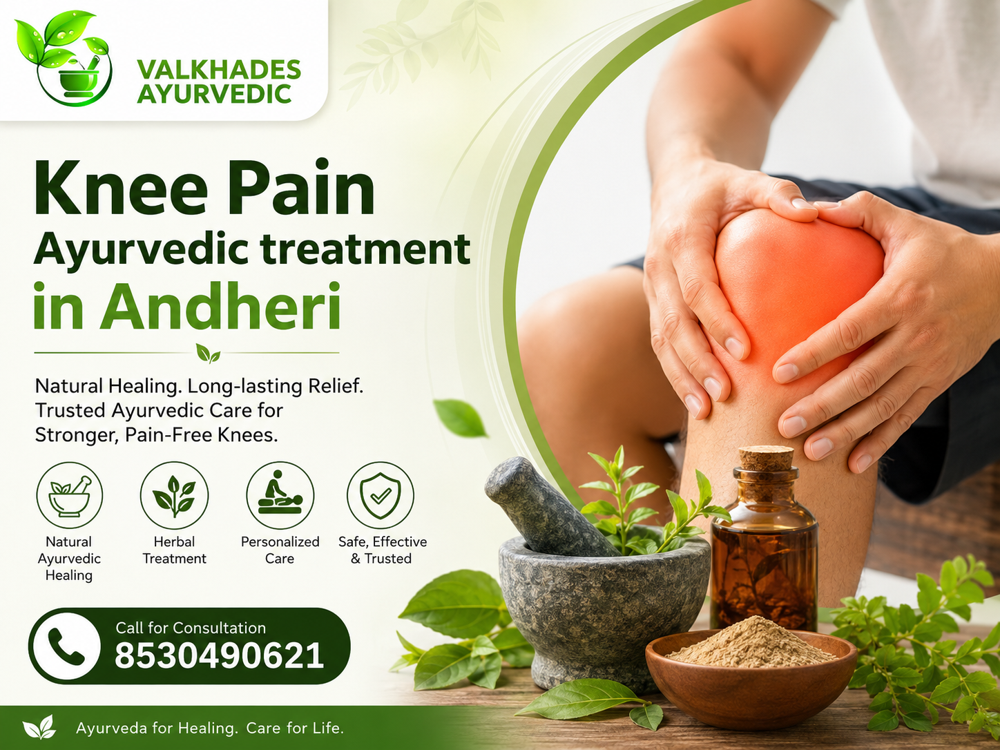 Ayurvedic Knee Pain Treatment in Andheri for Personalized Joint Care 1 Knee Pain Ayurvedic Treatment in Andheri by Valkhades Ayurvedic, featuring natural herbal remedies, personalized Ayurvedic care, knee pain relief, and consultation information.